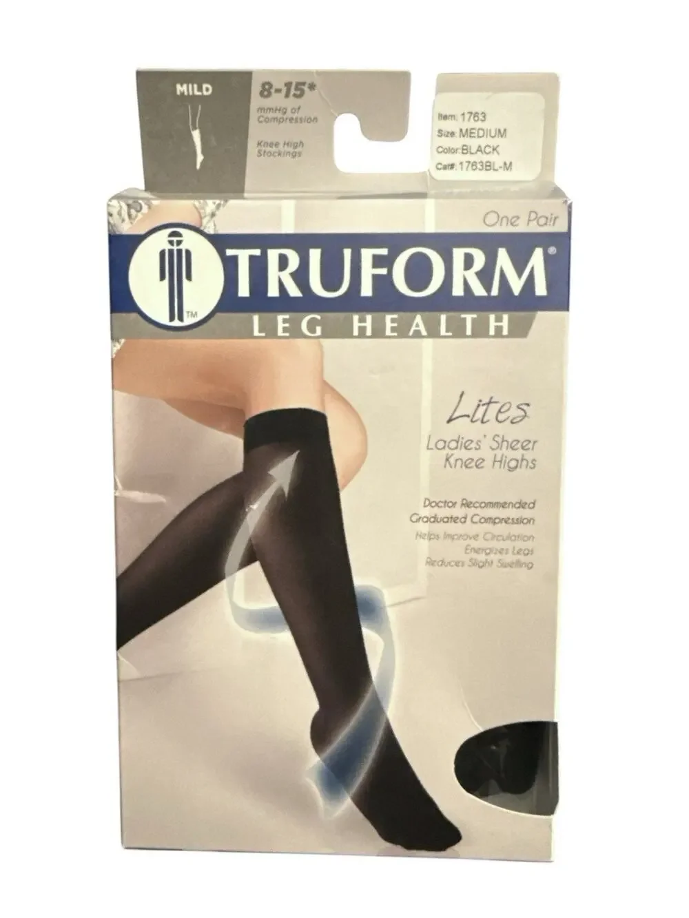 Truform Sheer Compression Stockings 8-15 mmHg Knee High Black Medium 1763